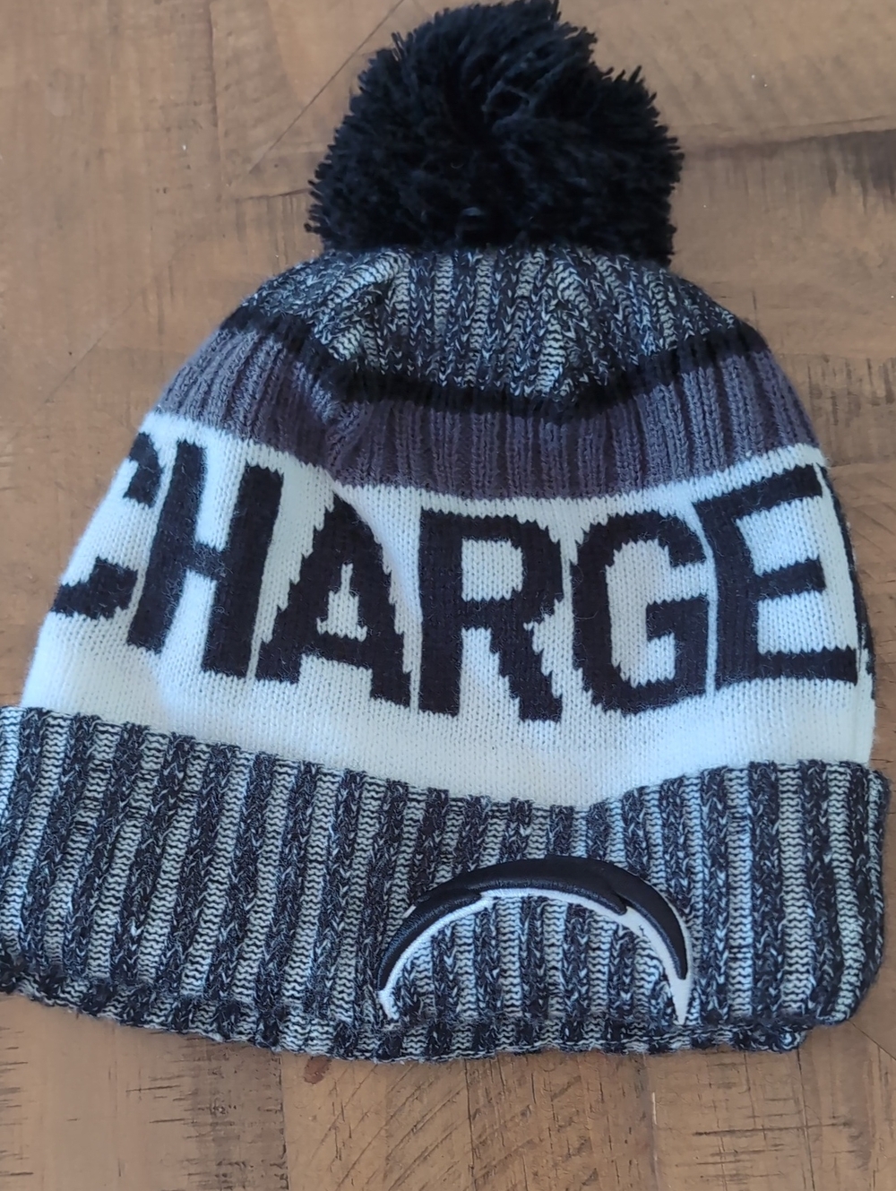 Chargers Football Knit Pom Beanie Hat - Black, White, Gray